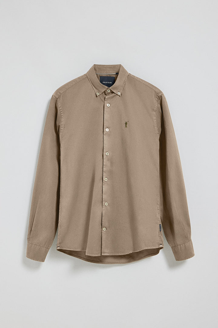 Camisa de sarga Princeton color camel con logo Rigby Go