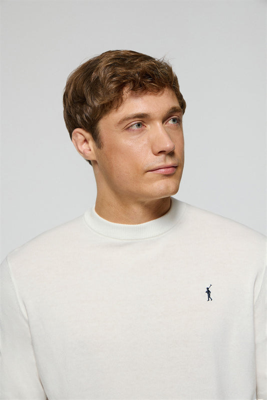 Off-white round-neck knit jumper with Rigby Go embroidered logo