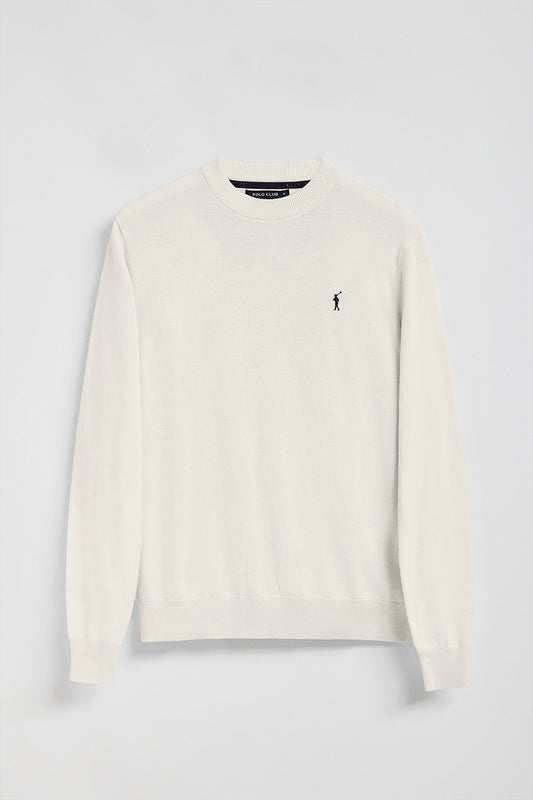 Off-white round-neck knit jumper with Rigby Go embroidered logo