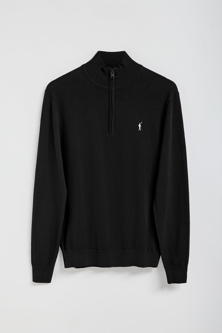 Black half-zip knit jumper with Rigby Go embroidered logo