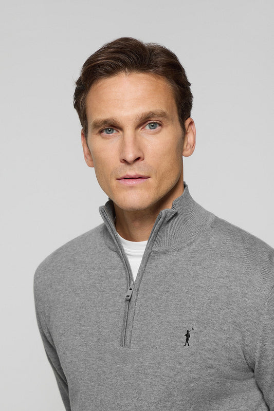 Grey-marl half-zip knit jumper with Rigby Go embroidered logo