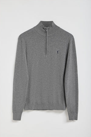 Grey-marl half-zip knit jumper with Rigby Go embroidered logo