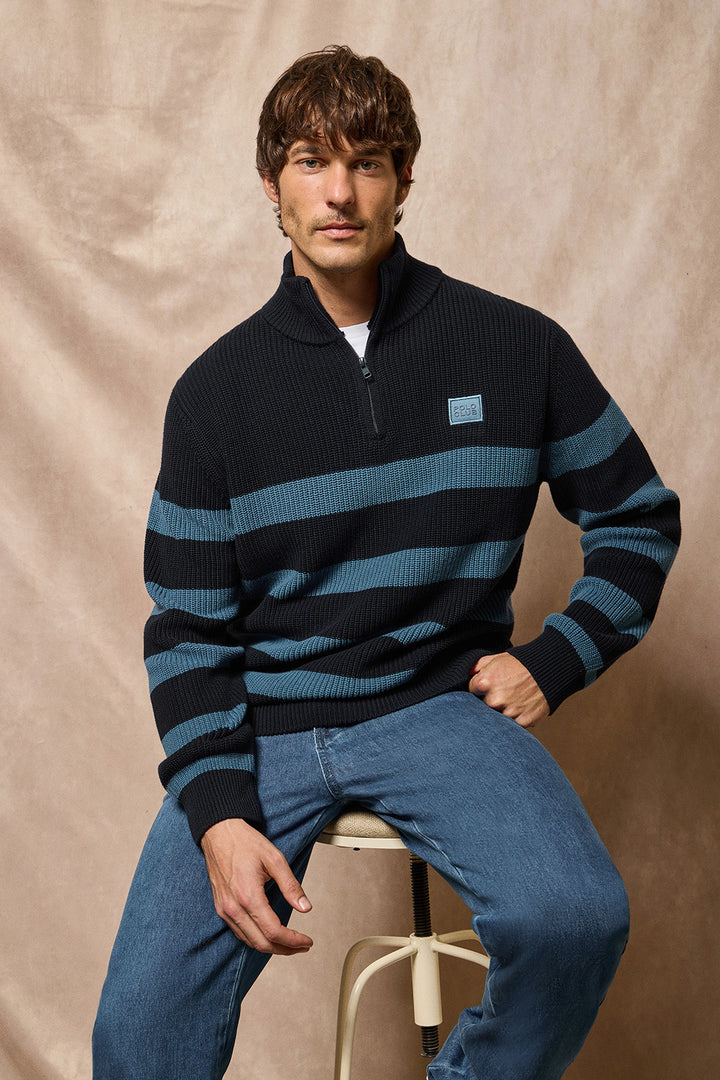 Blue and denim-blue striped jumper Julen with Polo Club logo