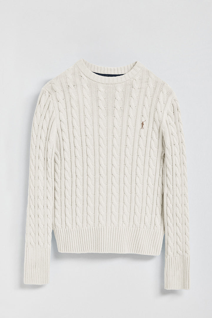 Nude cable-knit jumper with Rigby Go embroidered logo