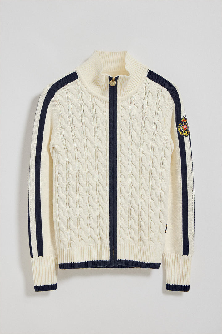 Cardigán con cremallera beige con parche Nautic Polo Club