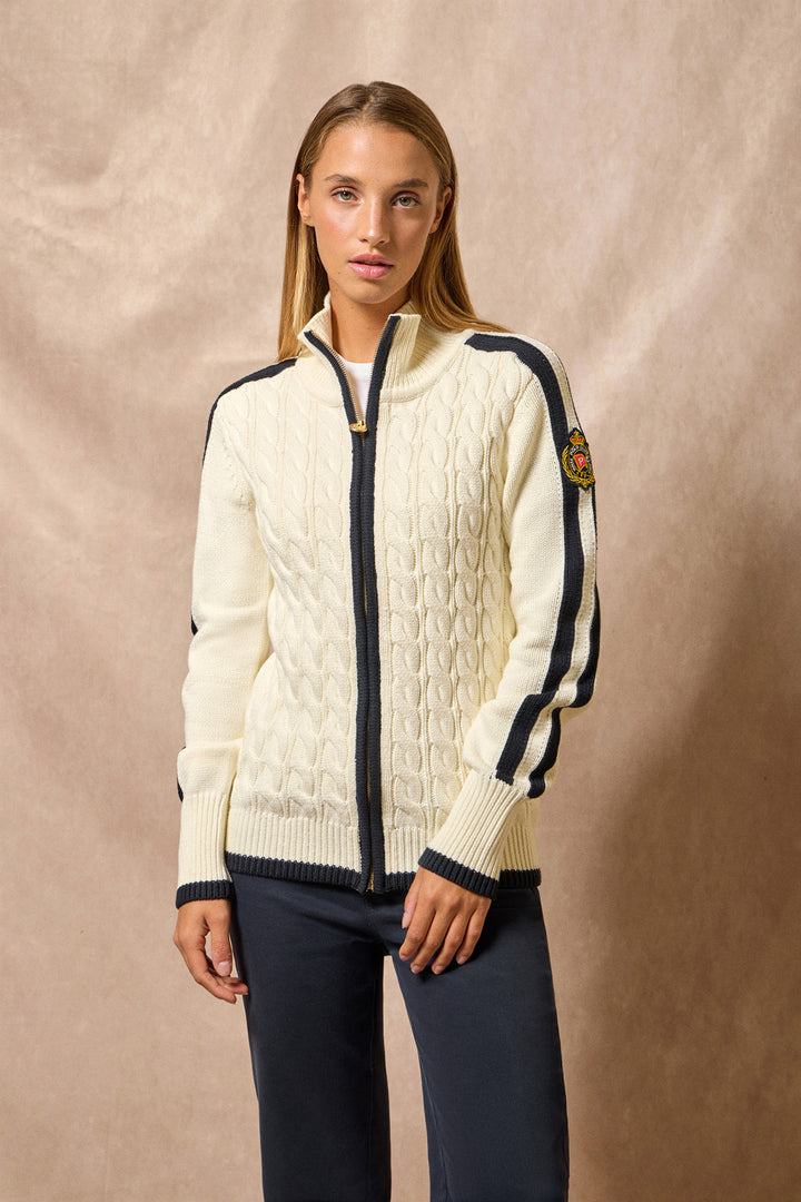 Beige zip cardigan with Nautic Polo Club patch