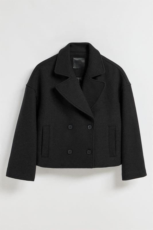 Black double-breasted short coat Lona with Polo Club details