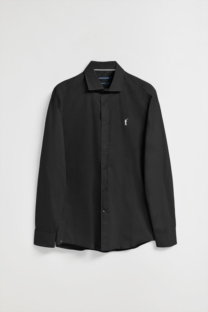 Black slim-fit poplin shirt with Rigby Go embroidered logo