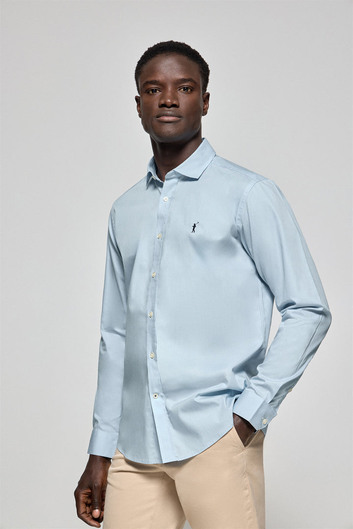 Sky-blue slim-fit poplin shirt with Rigby Go embroidered logo