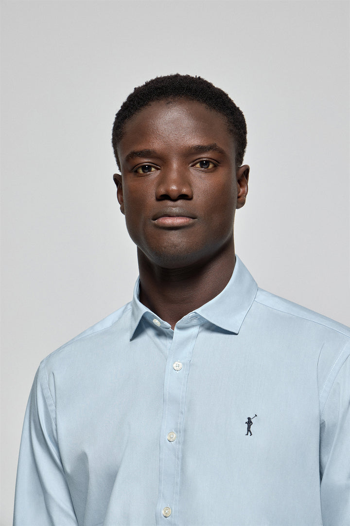 Sky-blue slim-fit poplin shirt with Rigby Go embroidered logo