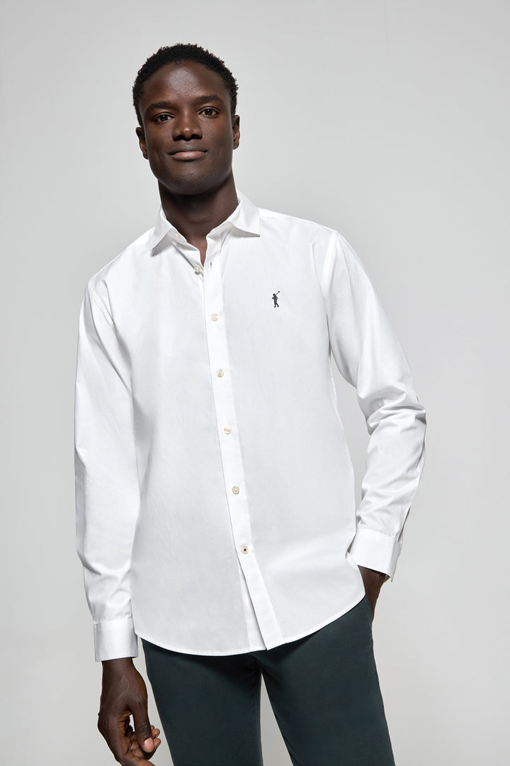 White slim-fit poplin shirt with Rigby Go embroidered logo