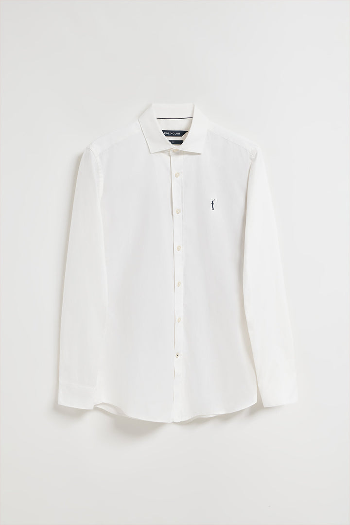 White slim-fit poplin shirt with Rigby Go embroidered logo