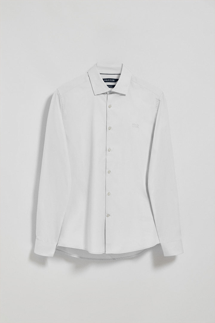 White slim-fit poplin shirt with Polo Club embroidered logo