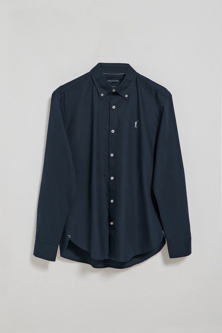 Navy-blue Oxford shirt with Rigby Go embroidered logo