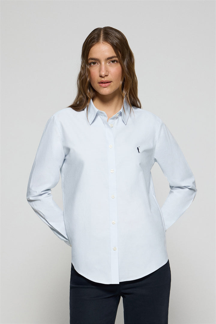 Sky-blue Oxford shirt with Rigby Go embroidered logo