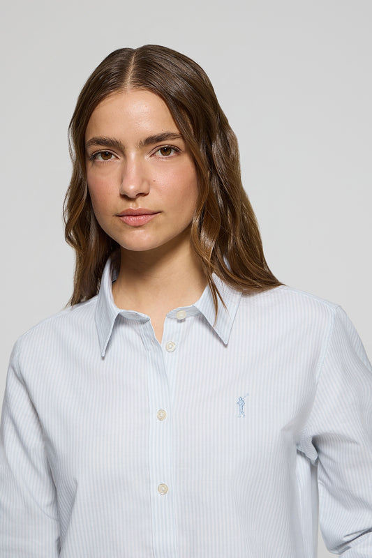 Blue striped Oxford shirt with Rigby Go logo