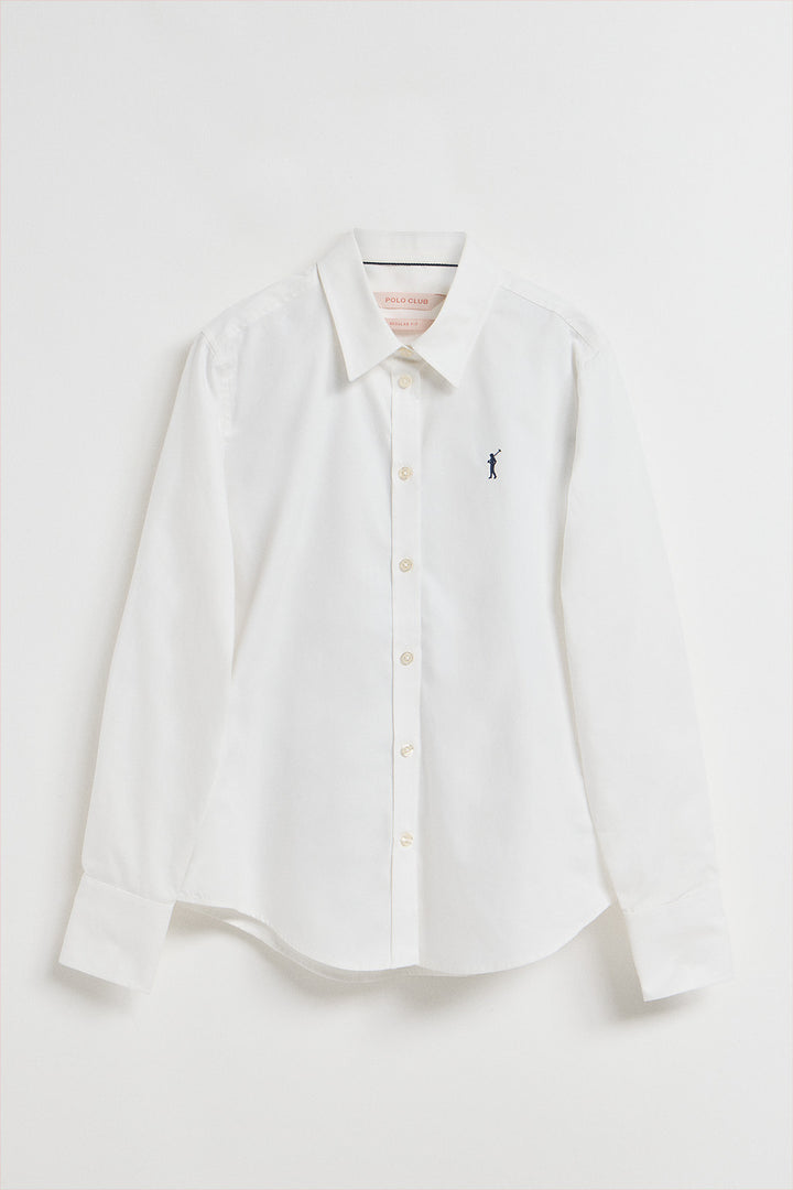 White poplin shirt with Rigby Go logo