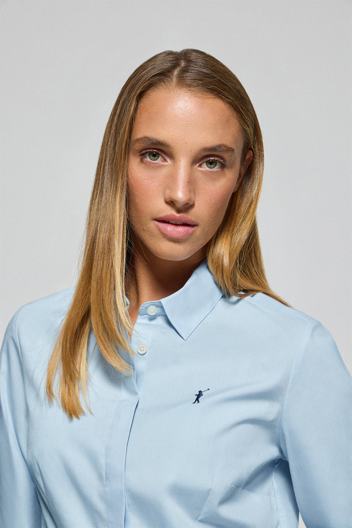 Sky-blue slim-fit poplin shirt with Rigby Go embroidered logo