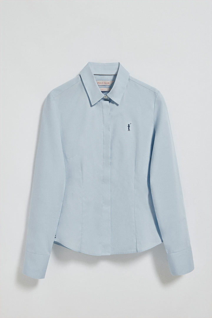 Sky-blue slim-fit poplin shirt with Rigby Go embroidered logo