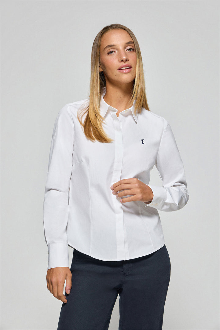 White slim-fit poplin shirt with Rigby Go embroidered logo