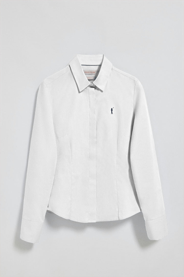 White slim-fit poplin shirt with Rigby Go embroidered logo