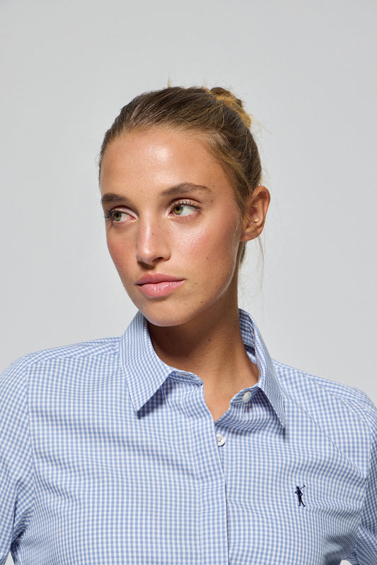 Blue vichy check shirt with Rigby Go embroidered logo