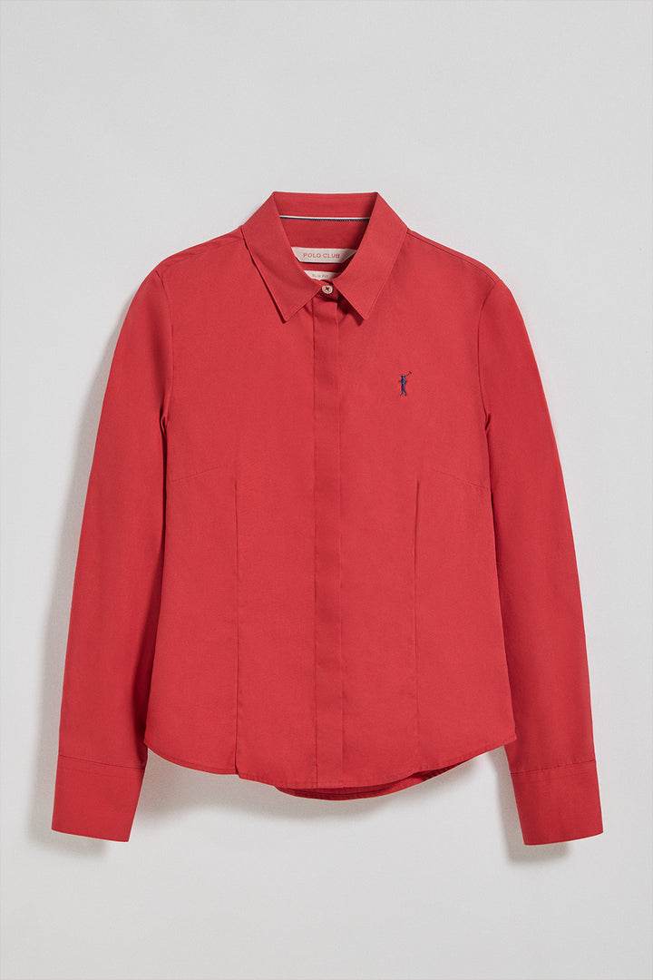 Red slim-fit poplin shirt with Rigby Go embroidered logo