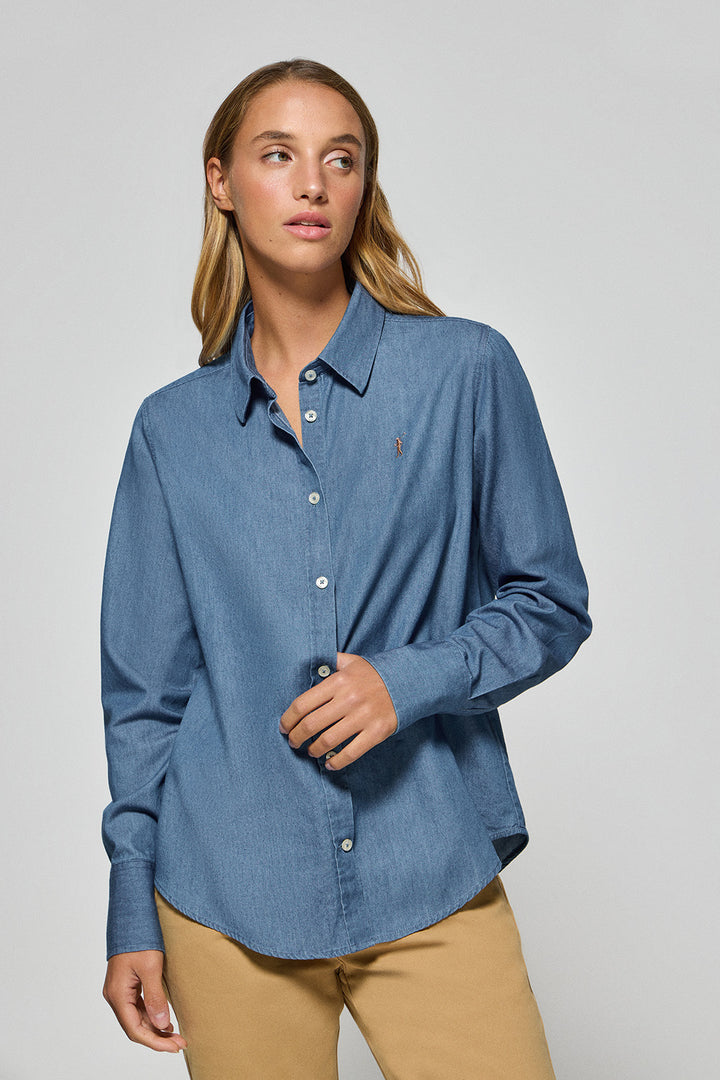 Regular-fit denim shirt with Rigby Go embroidered logo