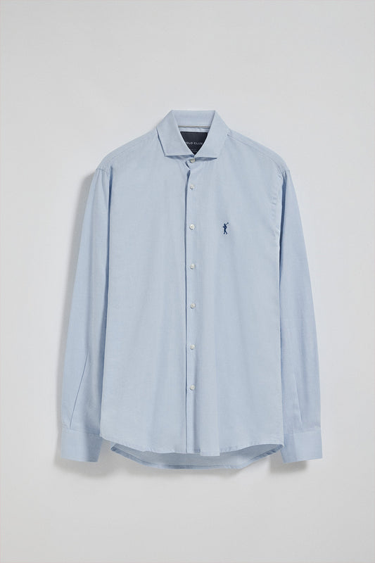 Sky-blue microstructure shirt Cornell with Rigby Go embroidery