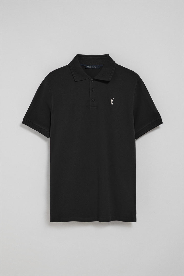 Polo de três botões preto com logotipo bordado Rigby Go