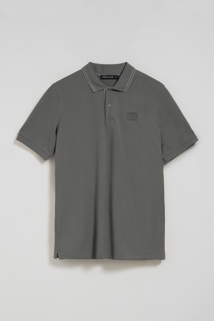 Asphalt-grey polo shirt with two buttons and Polo Club logo