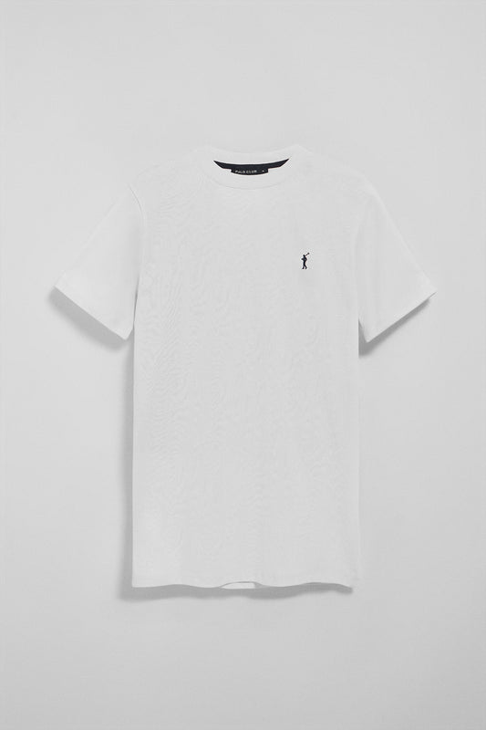 White round-neck T-shirt with Rigby Go embroidered logo