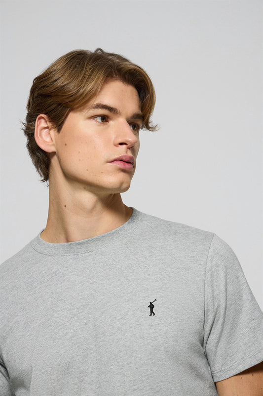 Grey-marl round-neck T-shirt with Rigby Go embroidered logo