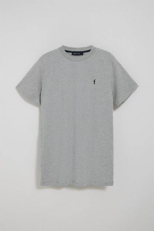 Grey-marl round-neck T-shirt with Rigby Go embroidered logo