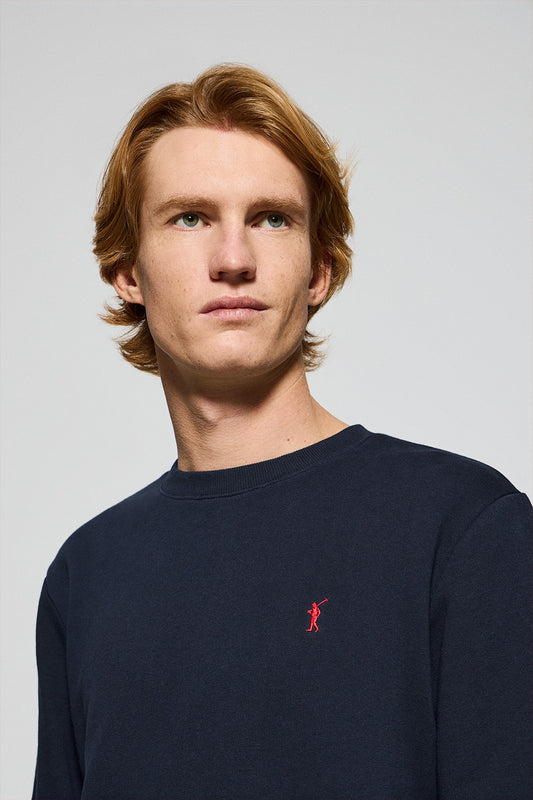 Navy-blue round-neck sweatshirt with Rigby Go embroidered logo