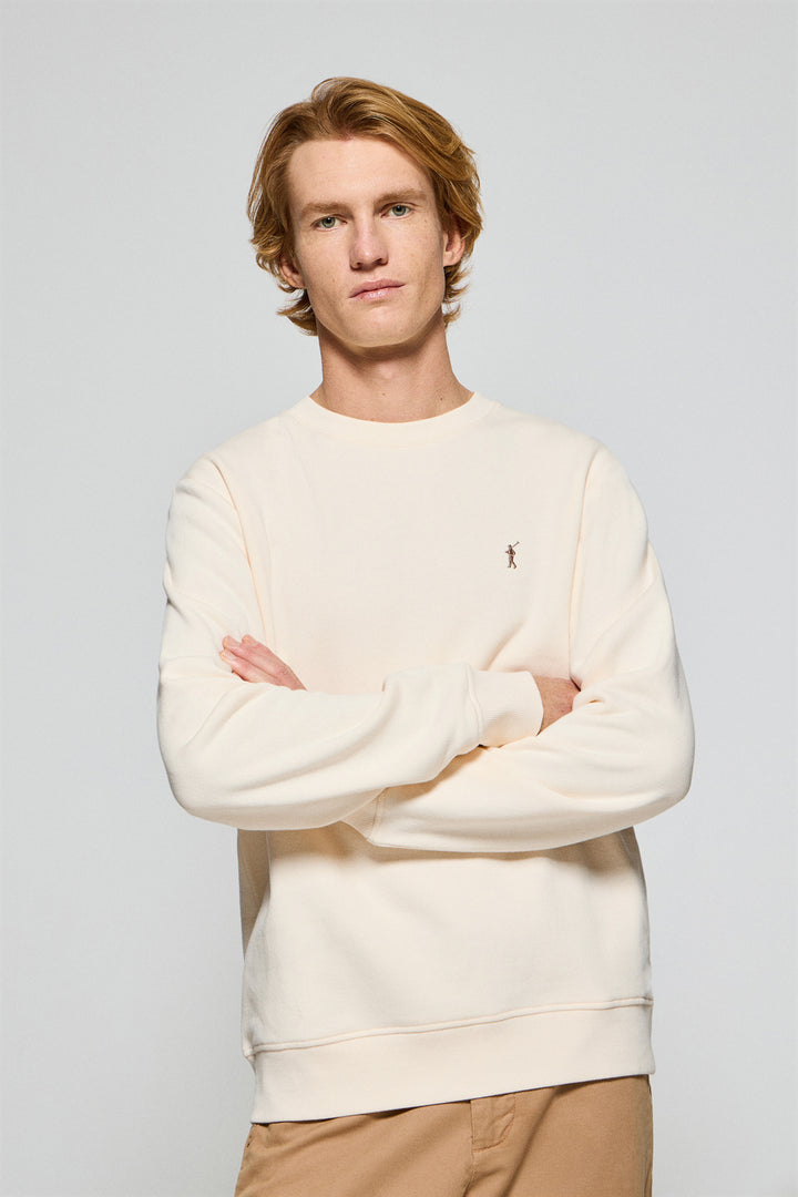 Nude round-neck sweatshirt with Rigby Go embroidered logo