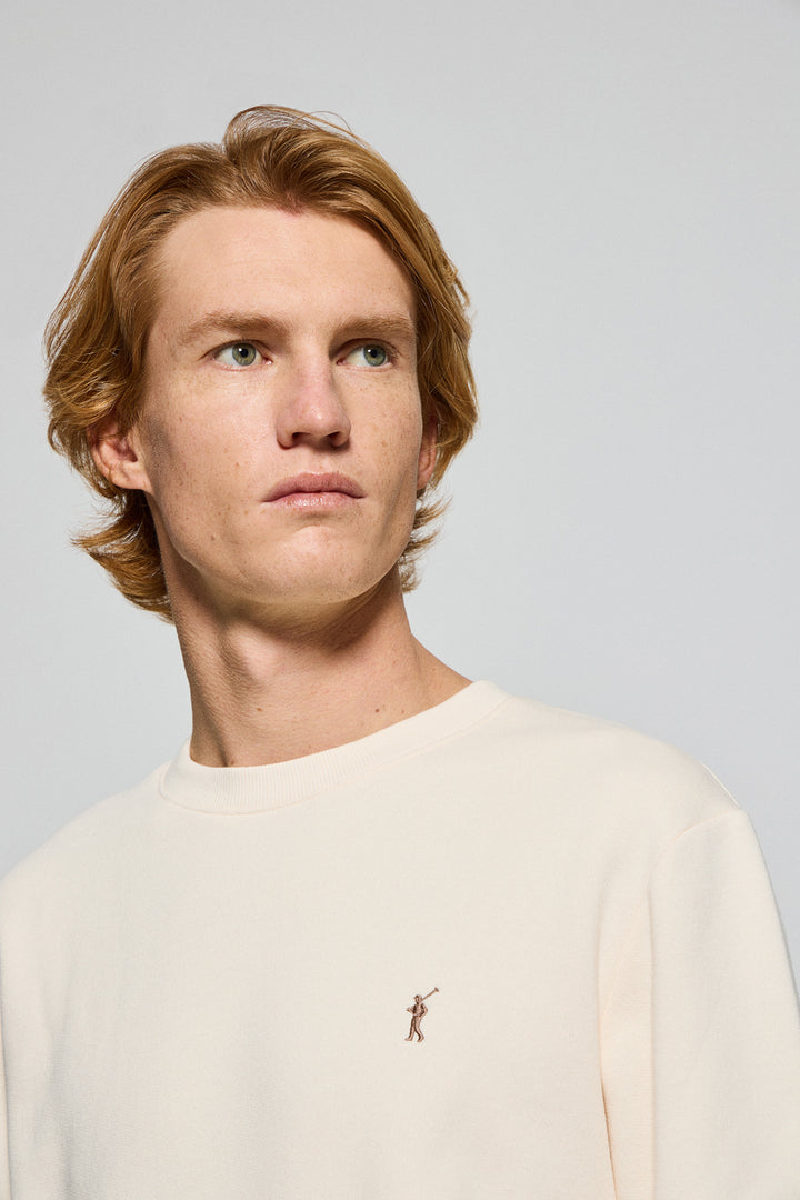 Nude round-neck sweatshirt with Rigby Go embroidered logo