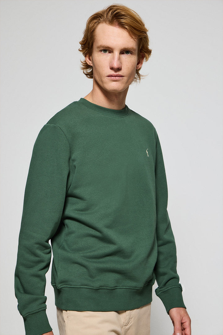 Sudadera de cuello redondo color verde lodo con logo bordado Rigby Go