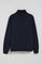 Navy-blue half-zip sweatshirt with Rigby Go embroidered logo