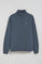 Denim-blue half-zip sweatshirt with Rigby Go embroidered logo