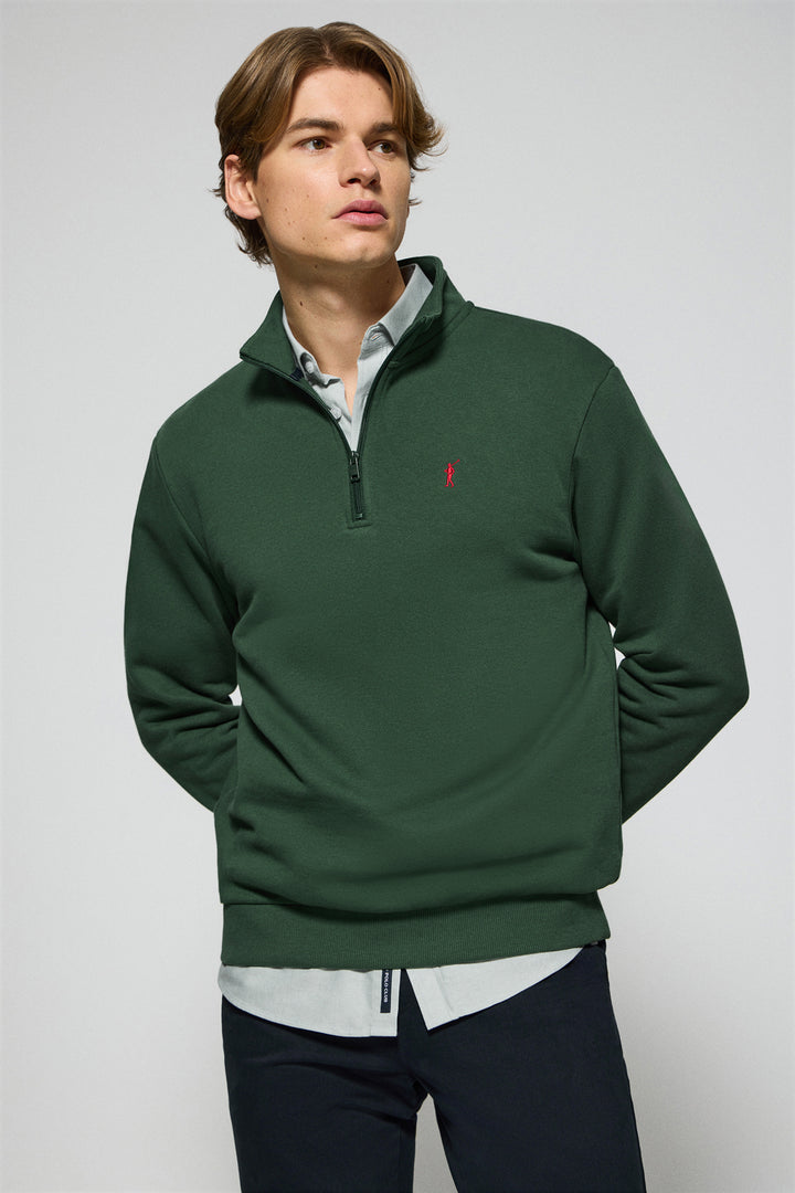 Sudadera de media cremallera verde botella con logo bordado Rigby Go