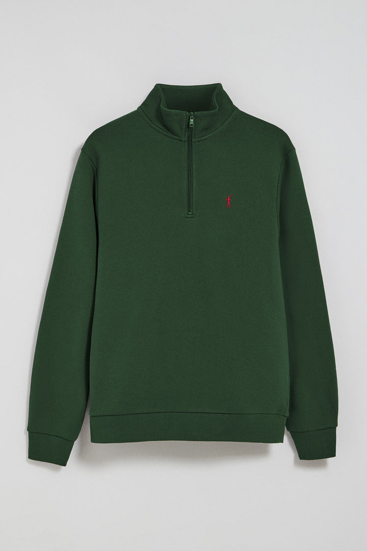 Sudadera de media cremallera verde botella con logo bordado Rigby Go