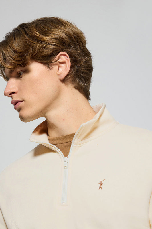 Nude half-zip sweatshirt with Rigby Go embroidered logo