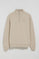 Beige half-zip sweatshirt with Rigby Go embroidered logo