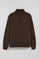 Brown half-zip sweatshirt with Rigby Go embroidered logo