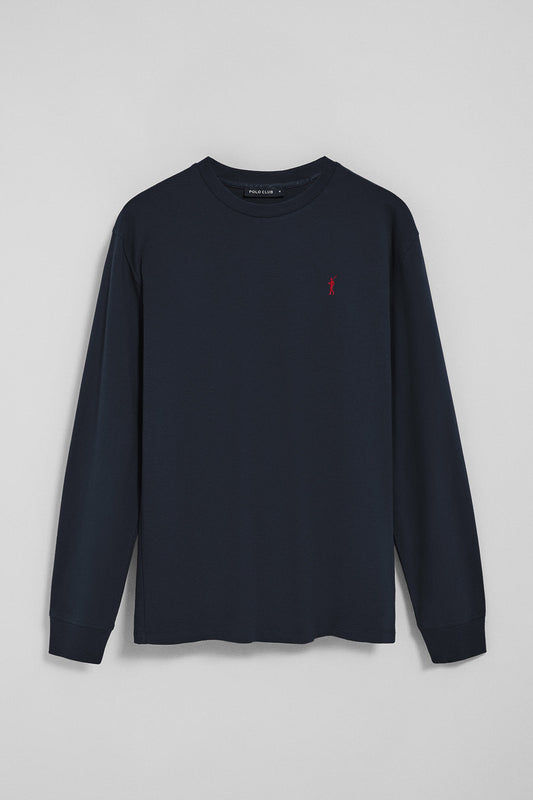 Navy-blue long-sleeve T-shirt with Rigby Go embroidered logo