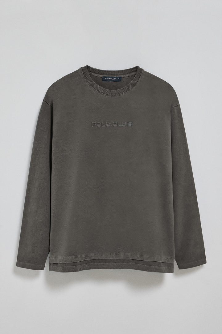 Black long-sleeve tee Hermes with Rigby Go rubber logo