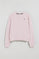 Pink round-neck sweatshirt with Rigby Go embroidered logo