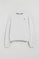 White round-neck sweatshirt with Rigby Go embroidered logo