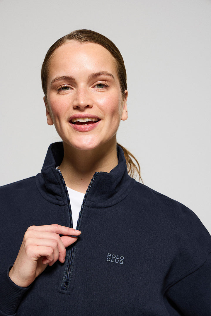 Sweatshirt com meio fecho de correr azul marinho com logotipo engomado Polo Club